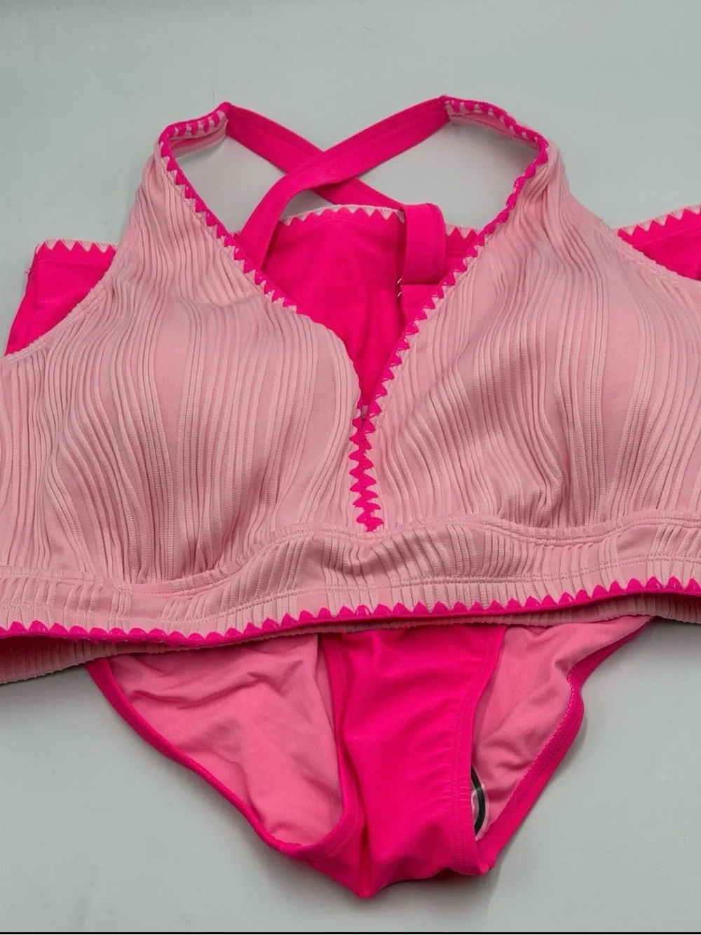 Pink Two-Piece Swim Set with Contrast Trim
